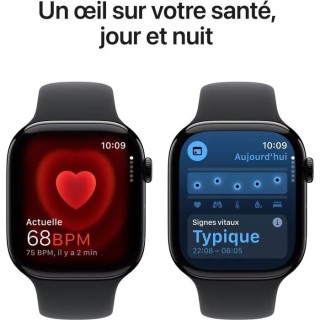 Apple Watch Series 10 GPS - 46mm - Boîtier Jet Black Aluminium - Bracelet Black Sport Band - S/M
