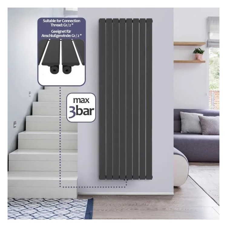 Radiateur Vertical à Panneau Plat Simple - Aquamarin® - 1600x604x52mm - Acier - Anthracite