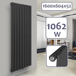 Radiateur Vertical à Panneau Plat Simple - Aquamarin® - 1600x604x52mm - Acier - Anthracite
